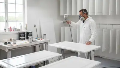Professional cabinet painting process in Beverly, MA applying smooth, durable kitchen finishes