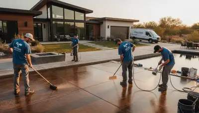 Professional concrete staining on residential driveway in Beverly, MA by expert house painters