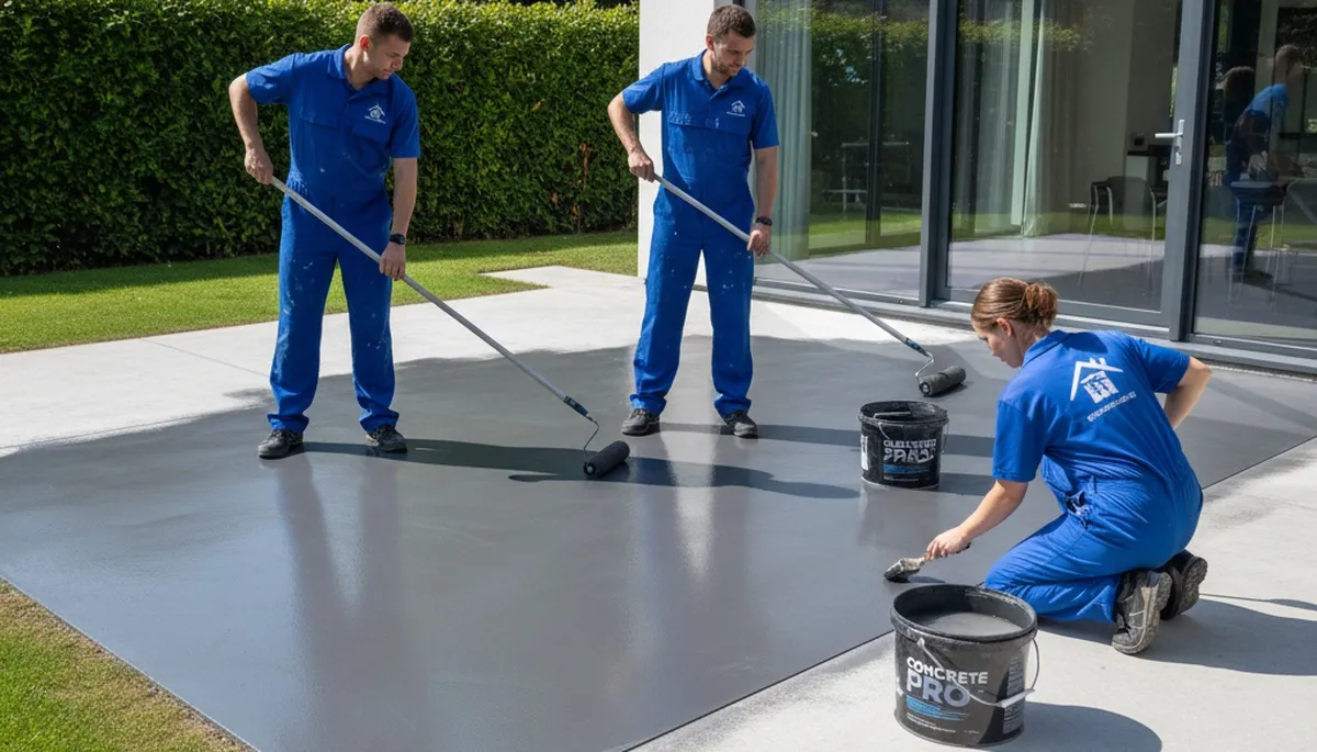 Professional concrete staining on driveway in Beverly, MA by local house painting experts