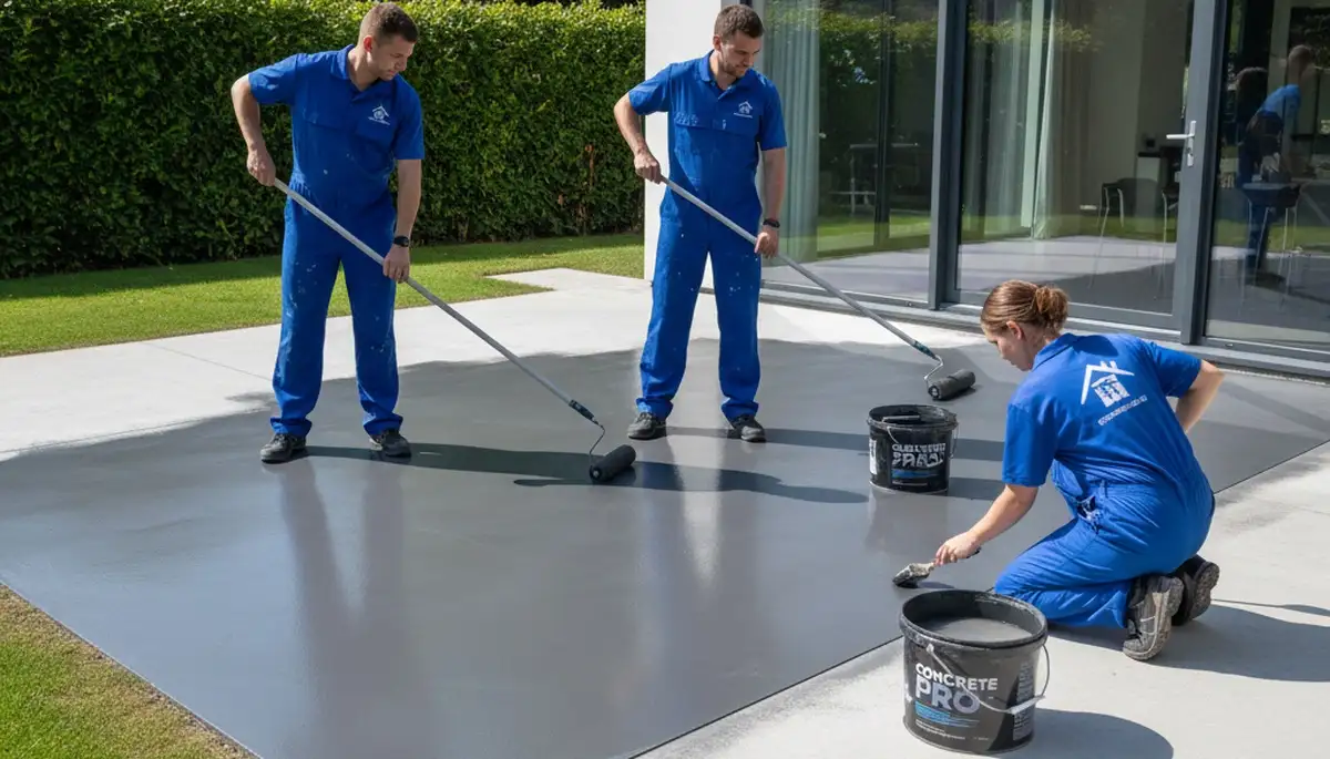 Professional concrete staining on driveway in Beverly, MA by local house painting experts