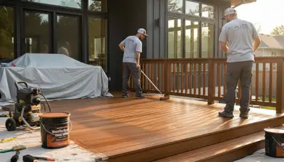 Professional deck staining for coastal homes in Beverly, MA protecting wood from humidity and salt air