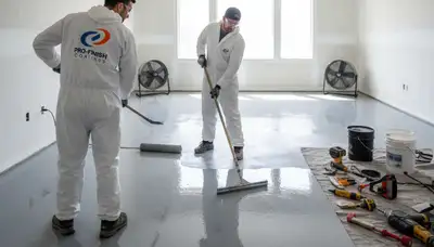 Epoxy floor coating in Beverly MA garage by professional house painters using durable finish
