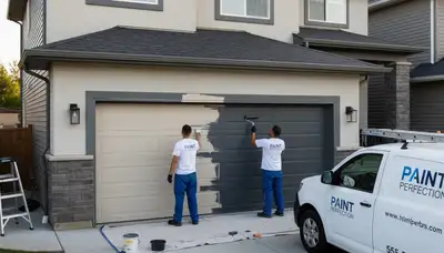 Professional garage door painting in Beverly, MA enhancing curb appeal with weather‑resistant finish