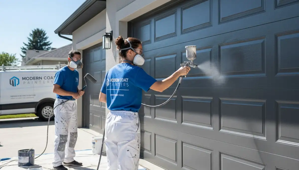 Professional garage door painting in Beverly, MA enhancing curb appeal with durable coastal finishes