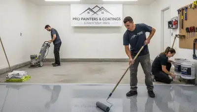 Epoxy garage floor coating in Beverly, MA with durable, glossy finish by local painting professionals