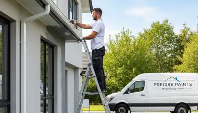 Professional gutter painting and refinishing on a coastal home in Beverly, MA
