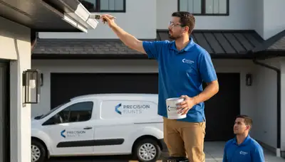 Professional gutter painting and refinishing on a Beverly, MA home exterior by expert painters