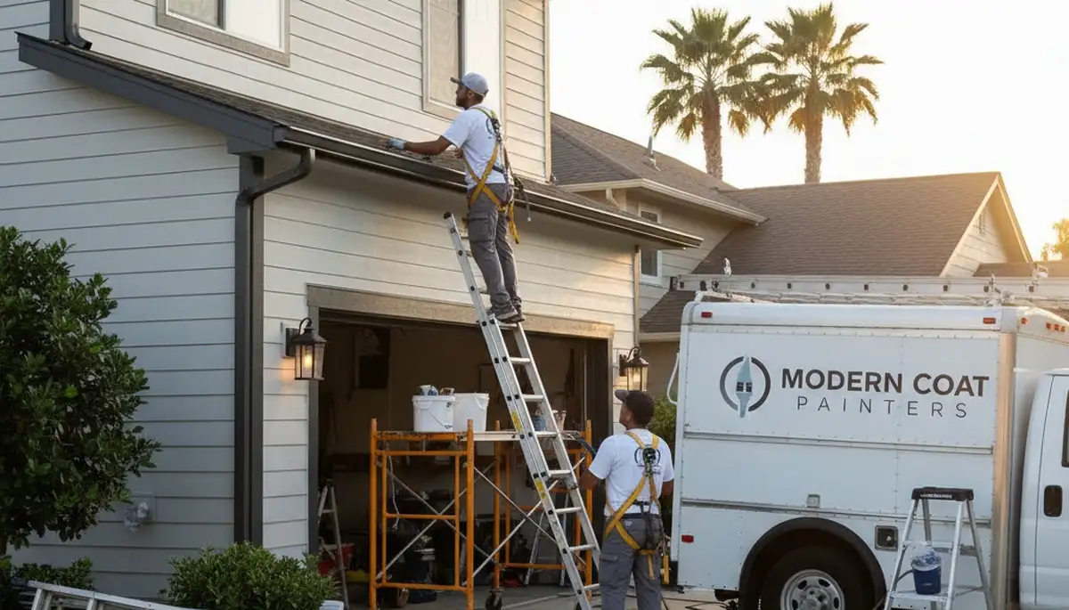 Professional gutter painting on coastal home in Beverly, MA by expert house painters