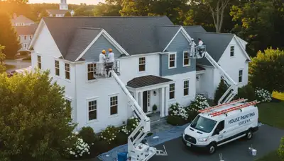 Professional house painters completing exterior home painting in Beverly, MA