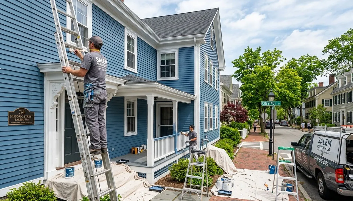 Professional house painters painting exterior home in Beverly, MA