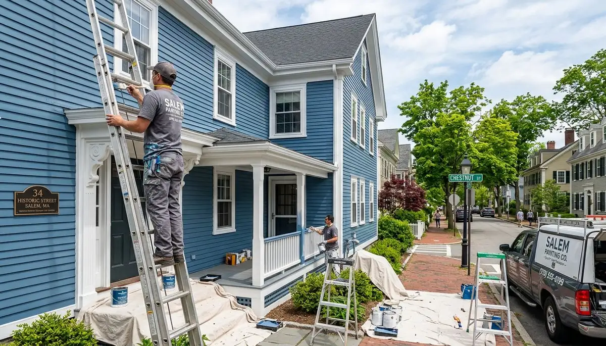 Professional house painters painting exterior home in Beverly, MA