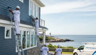 Professional house painters working on residential exterior in Beverly, MA