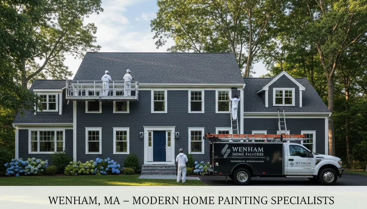 Professional house painters in Beverly MA applying exterior paint to a coastal home façade