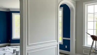 Professional interior trim painting with clean lines and detail in a Beverly, MA historic home