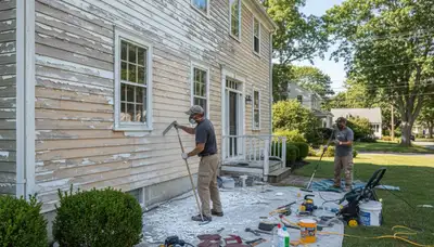 Professional surface preparation for exterior house painting in Beverly, MA by Coastal Home Painters