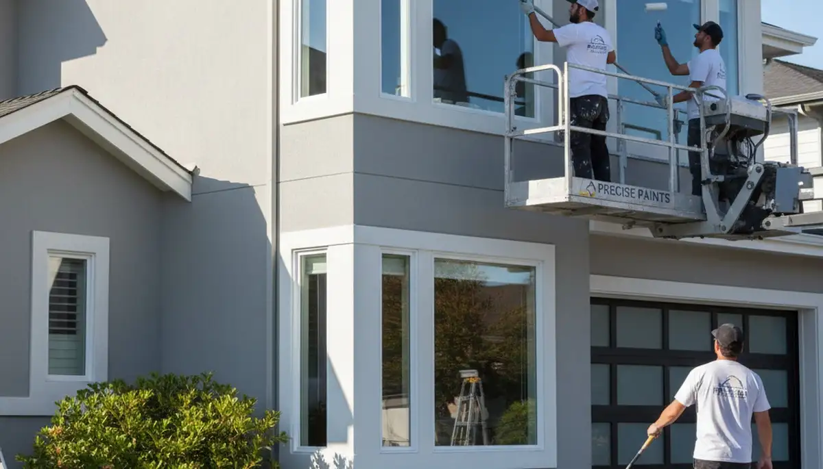 Professional trim and fascia painting on coastal home in Beverly, MA by expert house painters